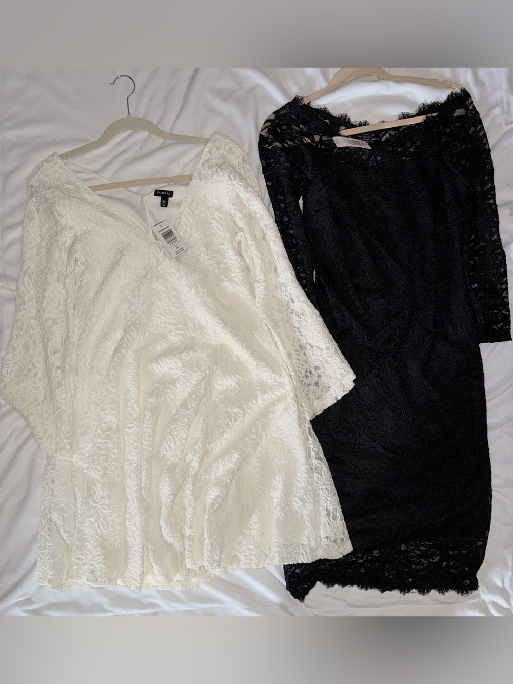 White Lace V-Neck Dress & Black Lace Dress Duo